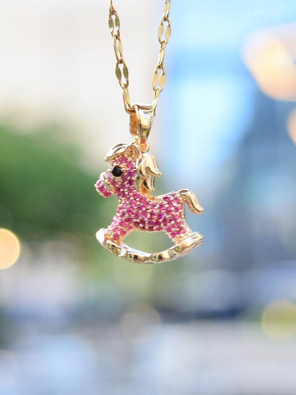 Pink Horse Charm Necklace - Chinese Style - Stainless Steel Necklace